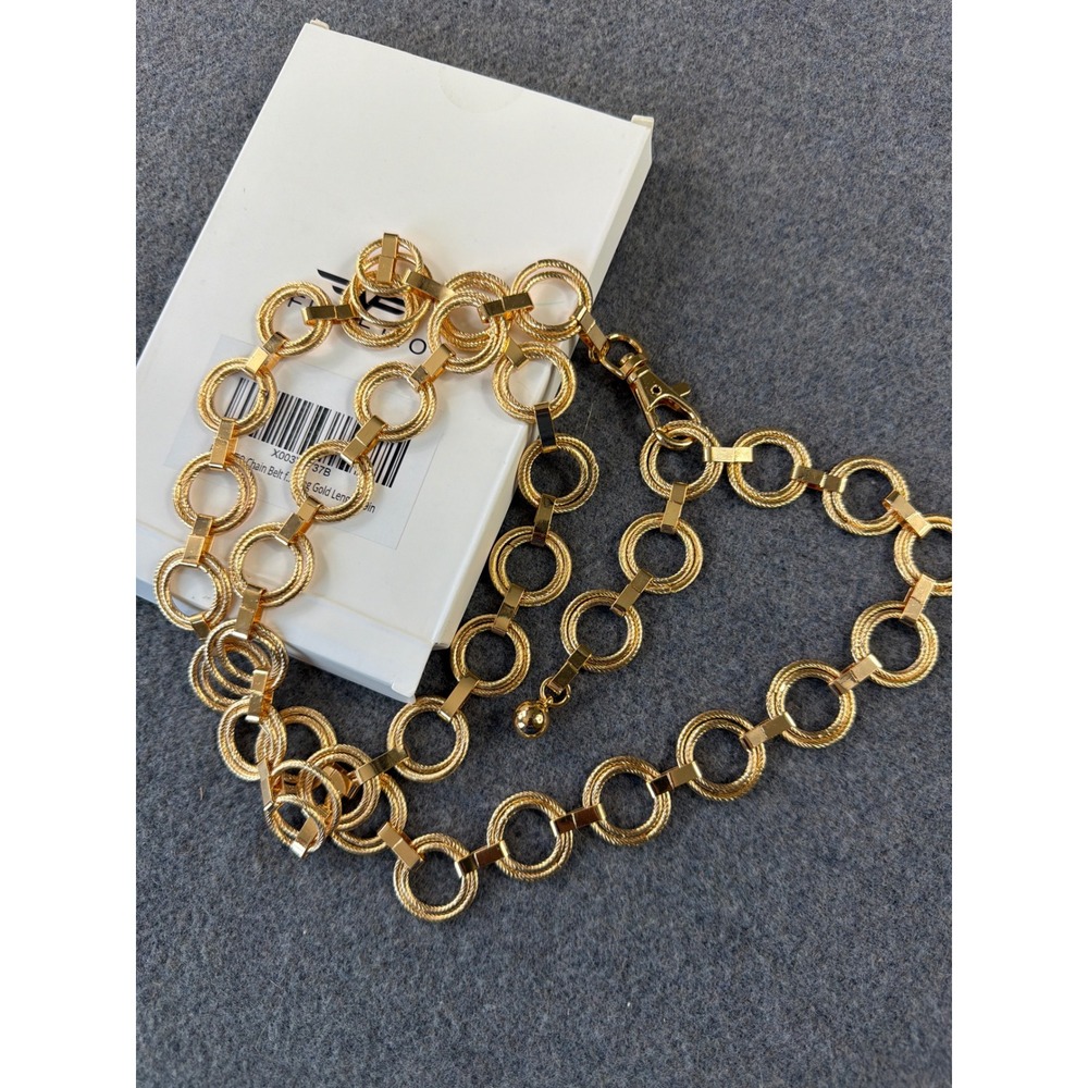 Fioretto Chain Belt Women 39in Gold Textured Interlocking Ring NEW adjustable